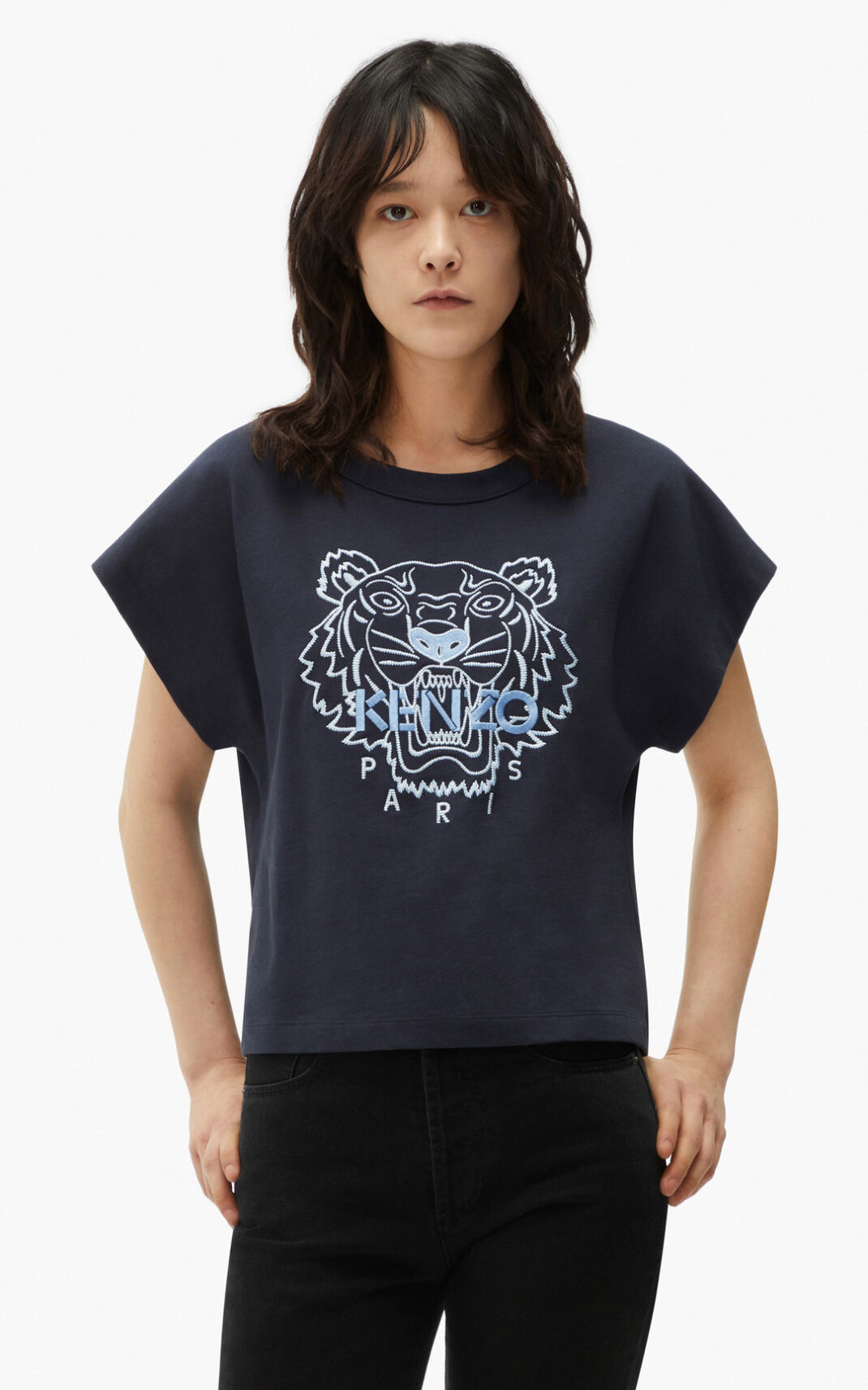 Kenzo Tiger boxy T-shirts Dame - Blå Sort DK-603432